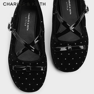 CHARLES&KEITH24秋季蝴蝶结平底女童舒适表演公主玛丽珍鞋CK9-70380009 CK9-70380009-1黑色纹理 28码