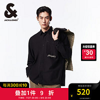 杰克·琼斯（JACK&JONES）秋季百搭舒适黑色翻领上衣字母宽松休闲长袖衬衫男224305011 E40 黑色 E40 黑色 190/108A/XXL