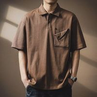 珠地纯棉美式复古宽松休闲POLO衫男2024夏季潮牌百搭翻领短袖上衣