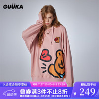 古由卡(GUUKA)xAGAHO联名重磅纯棉连帽卫衣女秋 时尚创意小熊印花上衣百搭 粉色 XS
