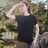拓路者(Pioneer Camp)冰丝速干衣女士夏季轻薄款短袖t恤裸感圆领运动上衣 黑色 L