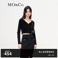 MO&Co.冬季短款V领时装感雪尼尔长袖针织衫开衫MBB4SWT019 黑色 S/160