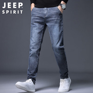 JEEP SPIRIT吉普牛仔裤男修身春夏季韩版裤子男士微弹小脚裤 蓝灰色 38 