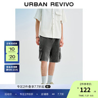 UR2024夏季男高街松紧腰抽绳工装口袋牛仔短裤UMV840057 深灰 32
