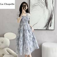 拉夏贝尔（La Chapelle）茶里茶气碎花连衣裙子女装夏季2024法式收腰长裙仙气超仙森系 蓝色碎花裙 M 95-108斤