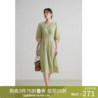 独束大码女装法式V领连衣裙高腰显瘦A字裙2024夏季 青藤绿 2