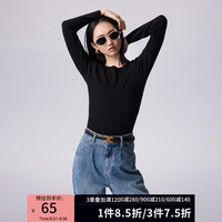 初语半高领针织打底衫女2023年秋季新款纯色弹力显瘦上衣外穿内搭 圆领