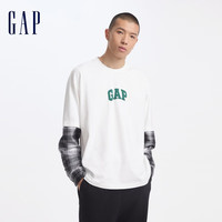 Gap男女装2024秋季新款纯棉菱形logo印花长袖T恤休闲上衣636239