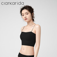 Clarkarida小吊带背心女士夏季运动美背文胸一体外穿冰丝无痕无袖内搭带胸垫 黑色 S 80-100斤