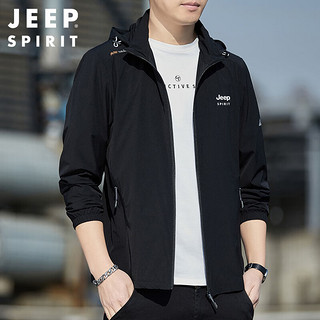 JEEP SPIRIT吉普防晒衣男透气连帽外套男士UPF50+防紫外线速干夹克 黑色 2XL 