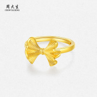 周大生 黄金戒指女幸福甜心足金蝴蝶结铃兰花指环生日礼物送女友