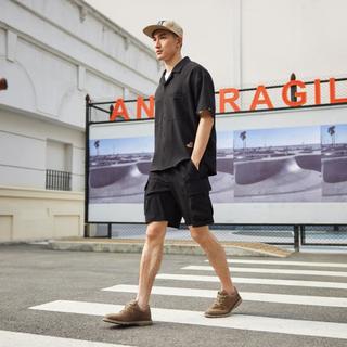 卡特彼勒 CAT春夏男士户外休闲时尚宽松凉感泡泡纱古巴领短袖衬衫