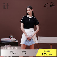 :CHOCOOLATE it 女装合身短袖T恤2024夏季简约时尚上衣100010 BKX/黑色 L