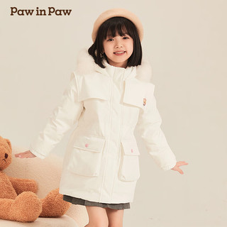 PawinPaw【90%鹅绒】卡通小熊童装24秋冬女童长款连帽羽绒服三防 Ivory象牙白/39 1