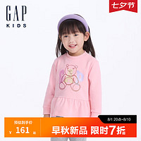 Gap女幼童2024初秋法式圈织小熊logo荷叶边卫衣儿童装643192 粉色 110cm(4-5岁)亚洲尺码