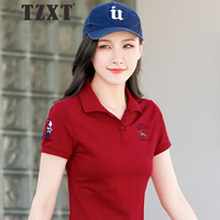 TZXT潮牌轻奢休闲运动短袖polo衫女修身夏季新款显瘦翻领半袖t恤上衣