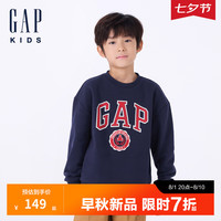 Gap男童2024初秋字母logo圆领长袖卫衣重磅儿童装上衣642567 海军蓝 90cm(1-2岁) 亚洲尺码