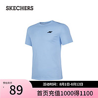 斯凯奇（Skechers）男子针织短袖经典运动简约T恤衫P224M108 月白蓝/02P8 XXL