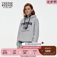 Teenie Weenie小熊2024年早秋索罗娜拉毛绒宽松连帽通勤卫衣女 中灰色 175/XL