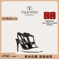 华伦天奴VALENTINO女士 ROCKSTUD 双色漆皮系带铆钉高跟鞋 黑色/象牙白色 36
