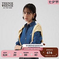 Teenie Weenie小熊2024年早秋修身牛仔衬衫长袖衬衣复古时髦女 中蓝色 160/S