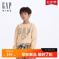 Gap男童2024初秋字母logo圆领长袖卫衣重磅儿童装上衣642567 米粉色 130cm(8-9岁) 亚洲尺码