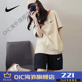 耐克（NIKE）品牌运动套装女2024夏季短袖t恤宽松纯棉显瘦休闲时尚短裤两件套 白色+黑裤 衣裤-XL 135-158斤