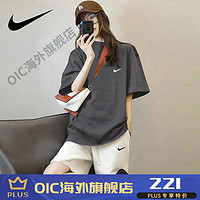 耐克（NIKE）品牌运动套装女2024夏季短袖t恤宽松纯棉显瘦休闲时尚短裤两件套 铁灰色+白裤 衣裤-XL 135-158斤