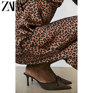 ZARA2024秋季 女鞋 棕色蝴蝶结饰浅口尖头穆勒鞋 3230410 700