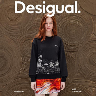 Desigual 24春夏宽松风景印花刺绣圆领长袖女式卫衣