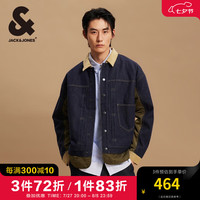 杰克·琼斯(JACK&JONES)男装秋季新款工装外套男士潮酷宽松上衣假两件拼接牛仔夹克外套男 A12 深牛仔蓝 A12 深牛仔蓝 1