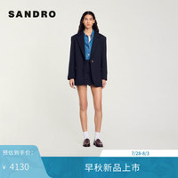 SANDRO2024早秋女装法式简约时尚廓形垫肩西装外套SFPVE01042 深蓝色 34