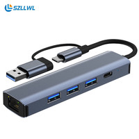 szllwl 千兆有线网卡USB接口type-c二合一转rj45网口转接头以太网转网线千兆3.0免驱usb网卡五合二网卡