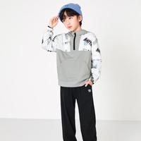 半开襟针梭拼接两件套男童长袖套装儿童春秋装休闲连帽撞色运动风