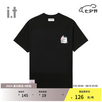 :CHOCOOLATE it 男女同款宽松短袖T恤2024夏季可爱轻松半袖011630 BKX/黑色 L