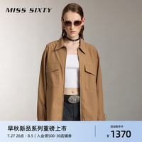 MISS SIXTY2024秋季长袖衬衫女工装风宽松中长款休闲上衣纯色 卡其 L