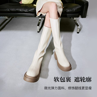 【所有女生的衣橱】百丽弹力靴气质增高长筒靴长靴骑士靴 米色 37