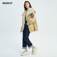 轩日2024冬季可拆卸休闲中长款外套女抽绳连帽长袖派克服chic 卡其色 M