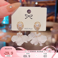 KOSES925银针韩版小白菜仙花朵耳环女ins潮同款耳钉耳饰品 E1058金