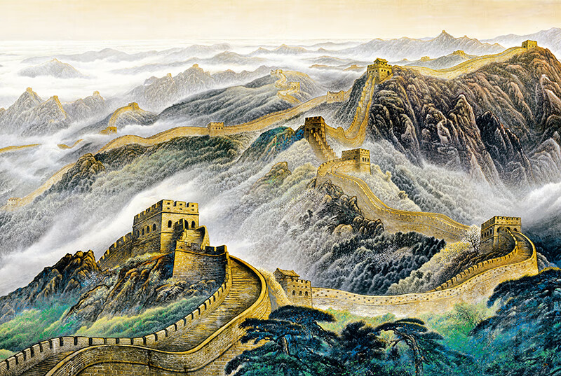 金卡罗1000片木拼图好寓意中式山水画八骏图成人解闷客厅背景挂墙装饰画 1000片万里长城