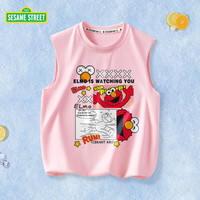 SESAME STREET女童无袖卡通纯棉上衣夏季圆领套头T恤中大童时尚印花背心 JT220013粉 110cm