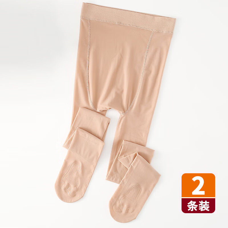 妙可资春秋薄款钢丝袜加肥大码肉色女打底袜防勾丝连裤袜不掉裆光腿 60D防滑款【自然肤1条-连袜】 大码200斤以内穿