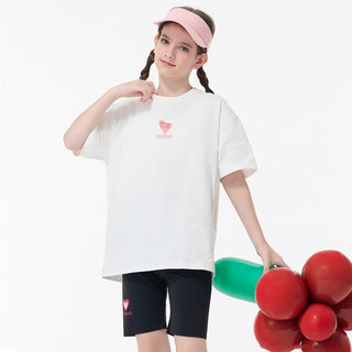 Kappa Kids卡帕童装纯棉夏季轻薄短袖女童T恤2024童装上衣透气吸湿儿童夏装 薄款 白色 1