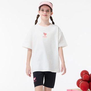 Kappa Kids卡帕童装纯棉夏季轻薄短袖女童T恤2024童装上衣透气吸湿儿童夏装 薄款 白色 1