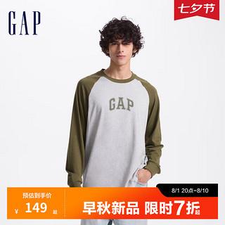 Gap男装2024初秋纯棉撞色插肩袖字母印花百搭长袖T恤609276 灰色 185/108A(XXXL) 亚洲尺码