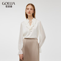 歌莉娅 GLORIA 秋季  22姆米桑蚕丝荷叶领衬衫  1C8L3E110 03W本白 S