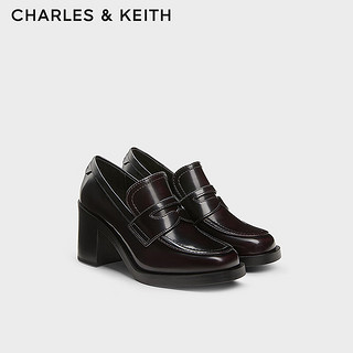 CHARLES&KEITH24秋新品CK1-60361534时尚学院风高跟单鞋乐福鞋女 B