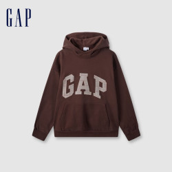 Gap 男女装碳素软磨抓绒格纹logo连帽卫衣