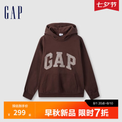 Gap 男女装碳素软磨抓绒格纹logo连帽卫衣上衣609221 棕色 XS 165/84A