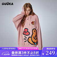 古由卡（GUUKA）xAGAHO联名重磅纯棉连帽卫衣女秋 时尚创意小熊印花上衣百搭 粉色 S